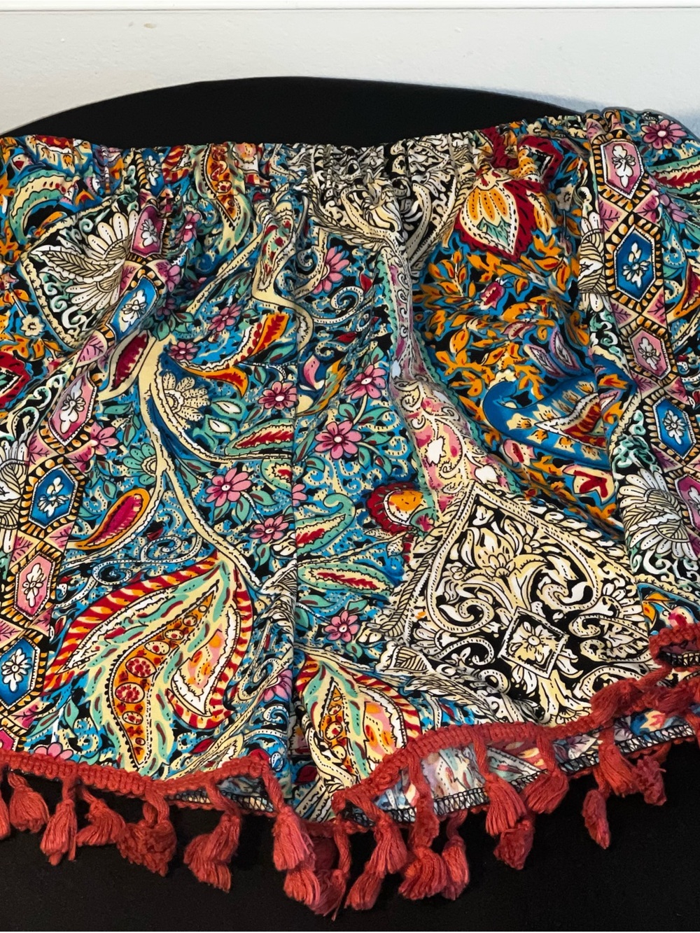 Boho Tassel Hem Multicolor Paisley Shorts size medium